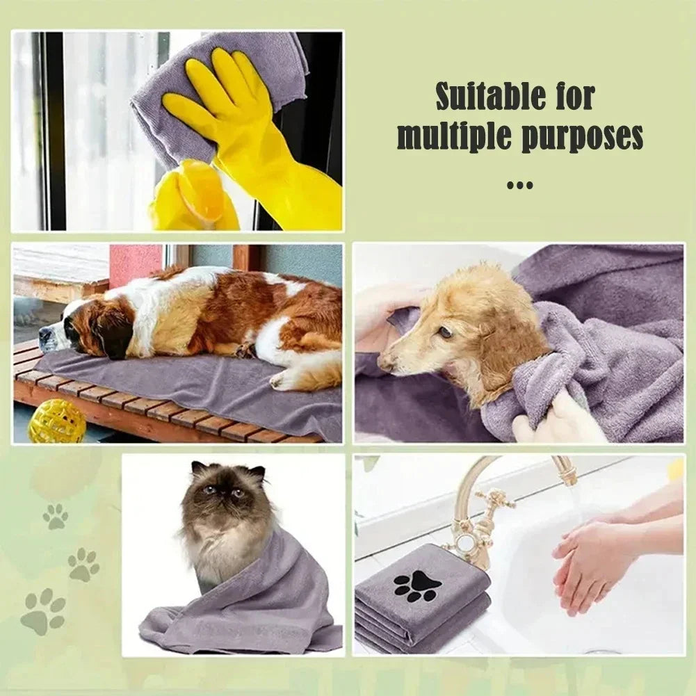 Super Soft Microfiber Pet Bath Towel - Absorbent & Embroidered Grooming Supplies for Cats and Dogs (35x75cm & 50x100cm)