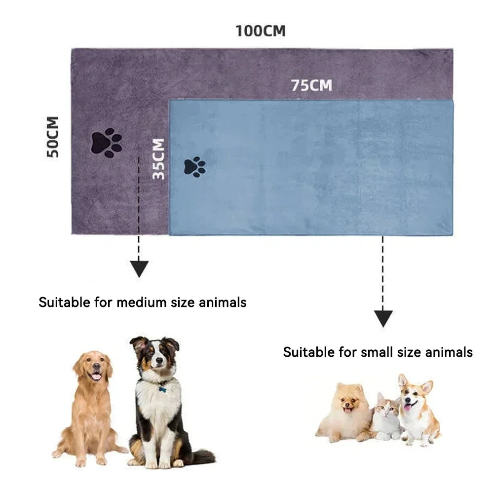 Super Soft Microfiber Pet Bath Towel - Absorbent & Embroidered Grooming Supplies for Cats and Dogs (35x75cm & 50x100cm)